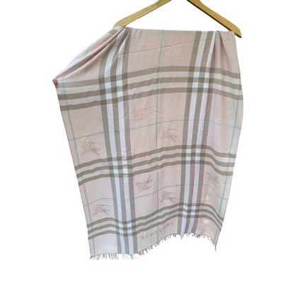 Burberry London Pink Cashmere Silk Scarf Pastel Nova Check Fringe Wrap Luxury