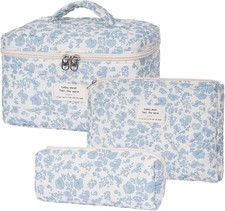 Quilted Makeup Bag,Large Cosmetics Bag Set,Coquette Floral Make up Pouch,Travel