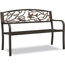 Banc de Jardin en Métal Banc Extérieur avec Dossier à Motif d'oiseau 127×63×86cm