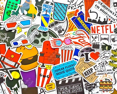 50 pcs ''I Love Movies'' Sticker Pack Popcorn Film Blockbuster Theater Cinema Gift