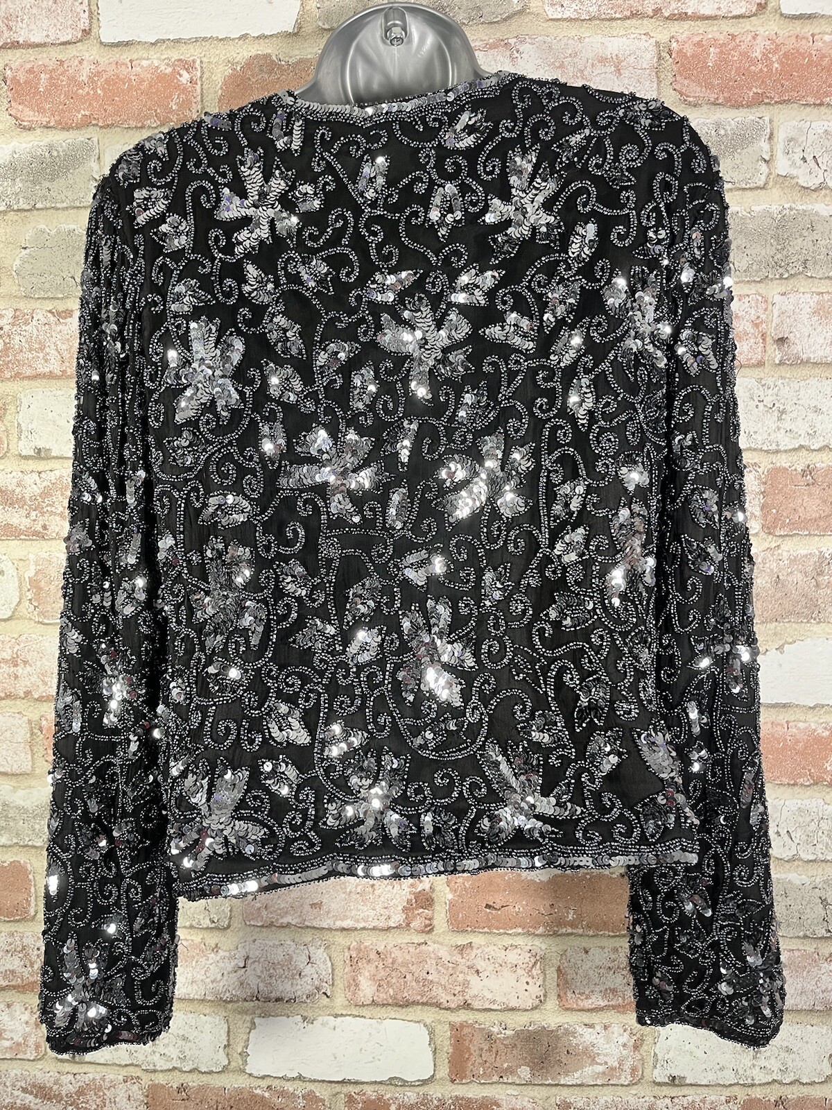 Lawrence Kazar Beaded Jacket Sequin Vintage Sz PM 1980s Evening Jacket Silk