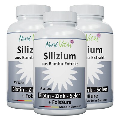 3x Haar Vitamine Silizium aus Bambus (640 mg), Biotin, Zink, Selen und Folsäure