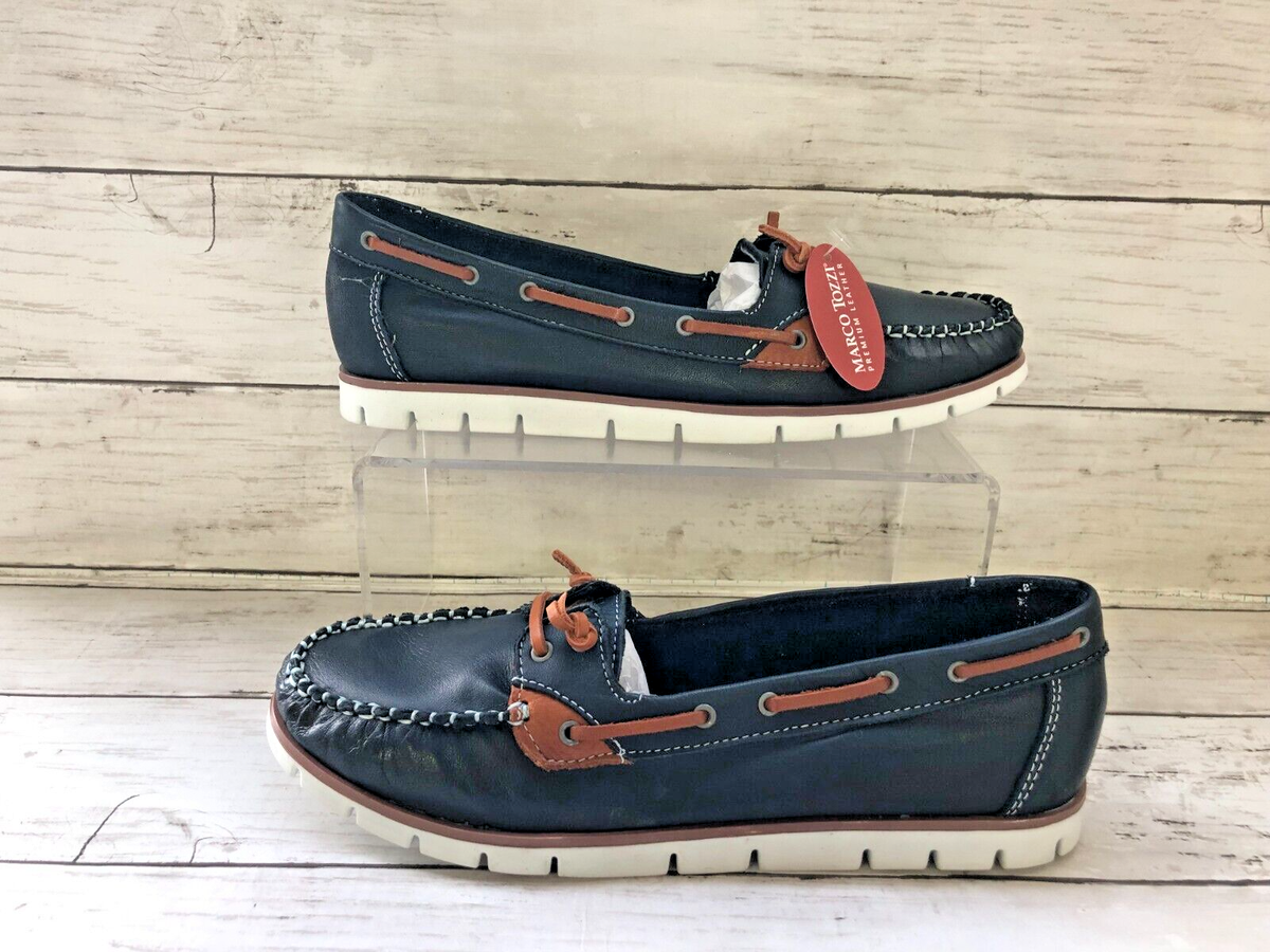 Marco Tozzi Navy 'Comb' Leather Deck Shoe Size 39 (Ref 42) UK