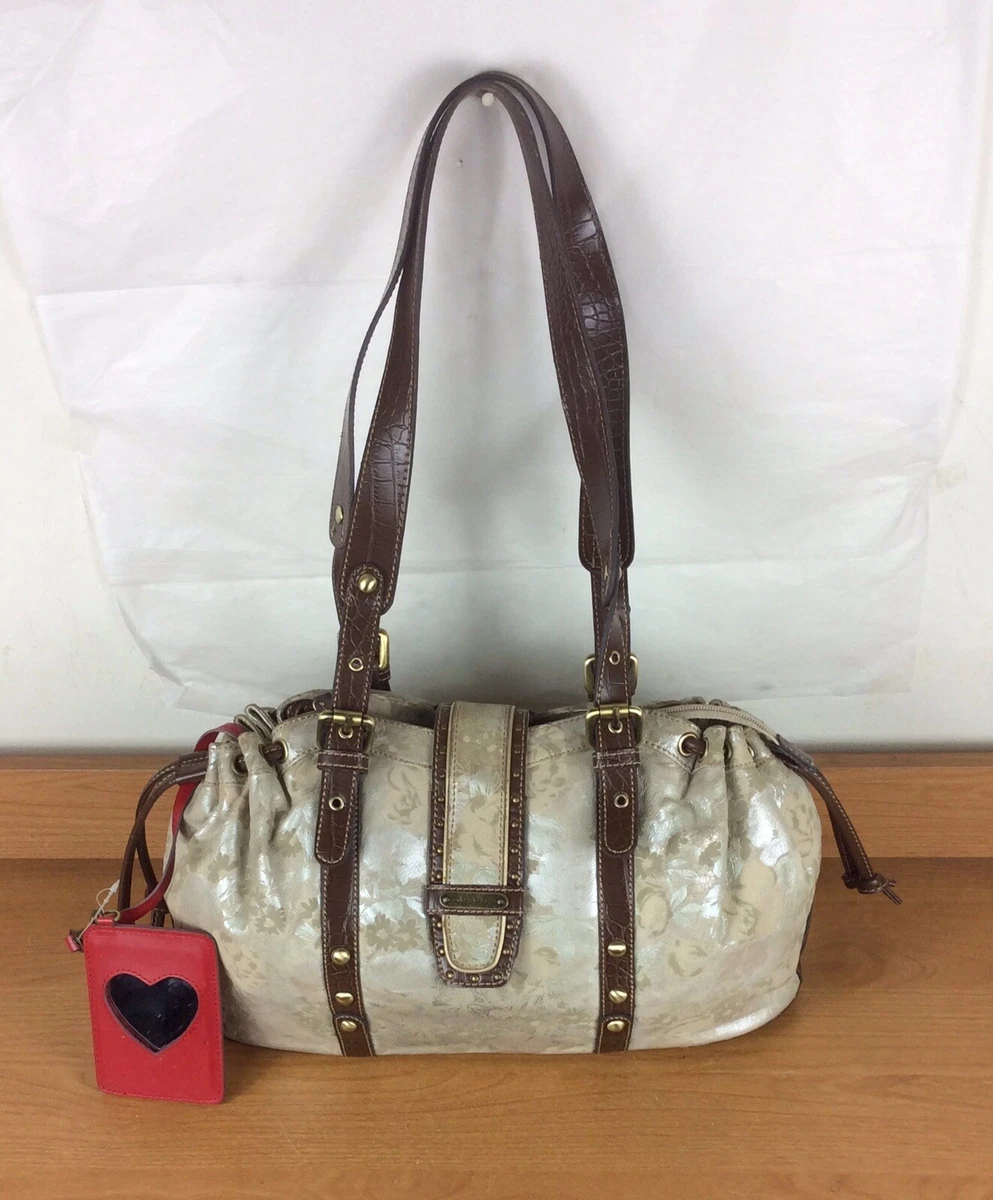 Sharif Studio Leather Brown Beige Shoulder Bag With Attached Mirror