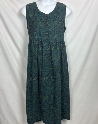 Vintage Bobbie Brooks 22W/24W Paisley Cord Pullover Landhaus Maxikleid Grün Plus