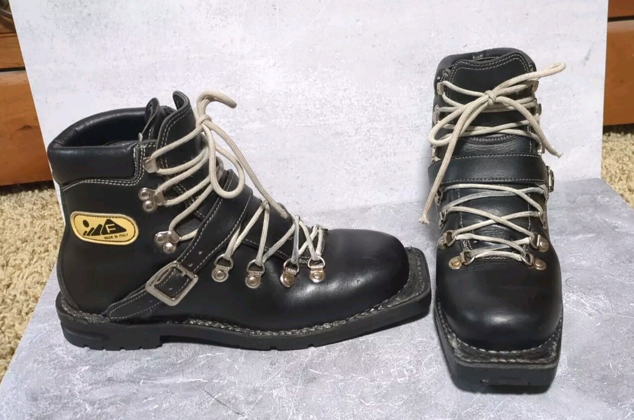 SALOMON Scarponi da sci vintage uomo Fabiano SCARPA pelle telemark 3 pin Italia taglia 7 5 N