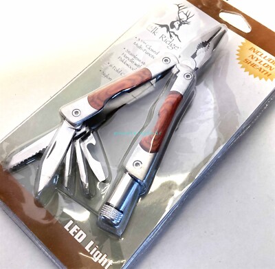 Elk Ridge Multi Tool Plier LED Pakkawood Knife + Sheath DISCONTINUED OLD VERSION