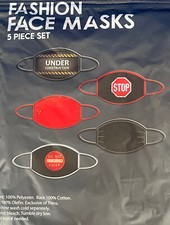 FASHION CLOTH FACE MASKS REUSABLE WASHABLE ONE SIZE FITS MOST 5 PACK SIGNS