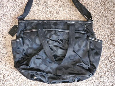 COACH black large tote multi strap many pockets zip closure diaper