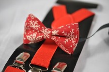 BOY BABY KIDS Xmas Christmas Snowflake Bow Tie Red Elastic Suspenders Braces