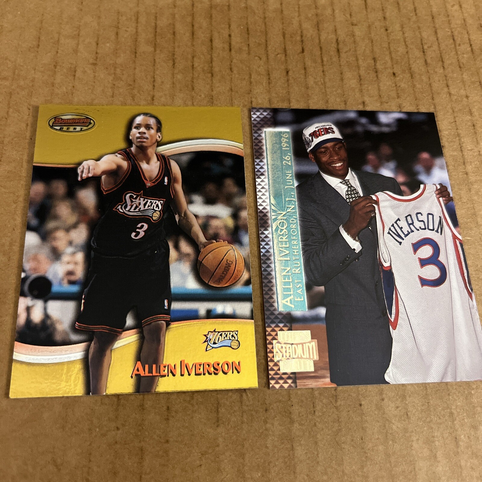 ALLEN IVERSON 1996 Stadium Club SHINING RC #SM15 & 1998 Bowmans Best #10 (q)