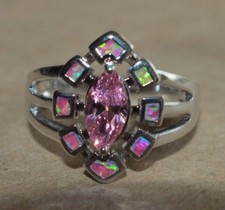 fire opal topaz ring gems silver jewelry Sz 6 6.5 7.5 8 8.2 cocktail engagement