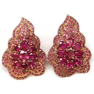 925 Sterling Silver Red Pink Ruby Earrings Rose Gold Coated