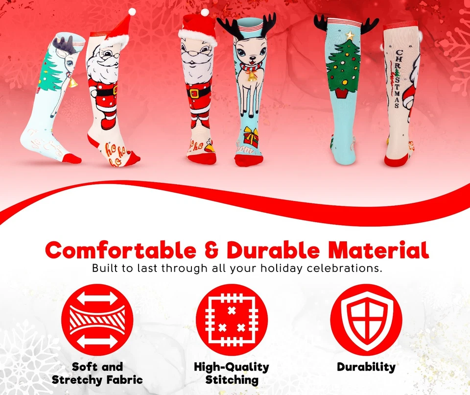 Christmas Knee-High Socks Women Girls Festive 3D Santa Reindeer Novelty Socks - image 4 of 4