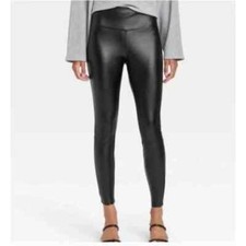 A New Day High Waist Pull On Black Faux Leather Pants Leggings Size M