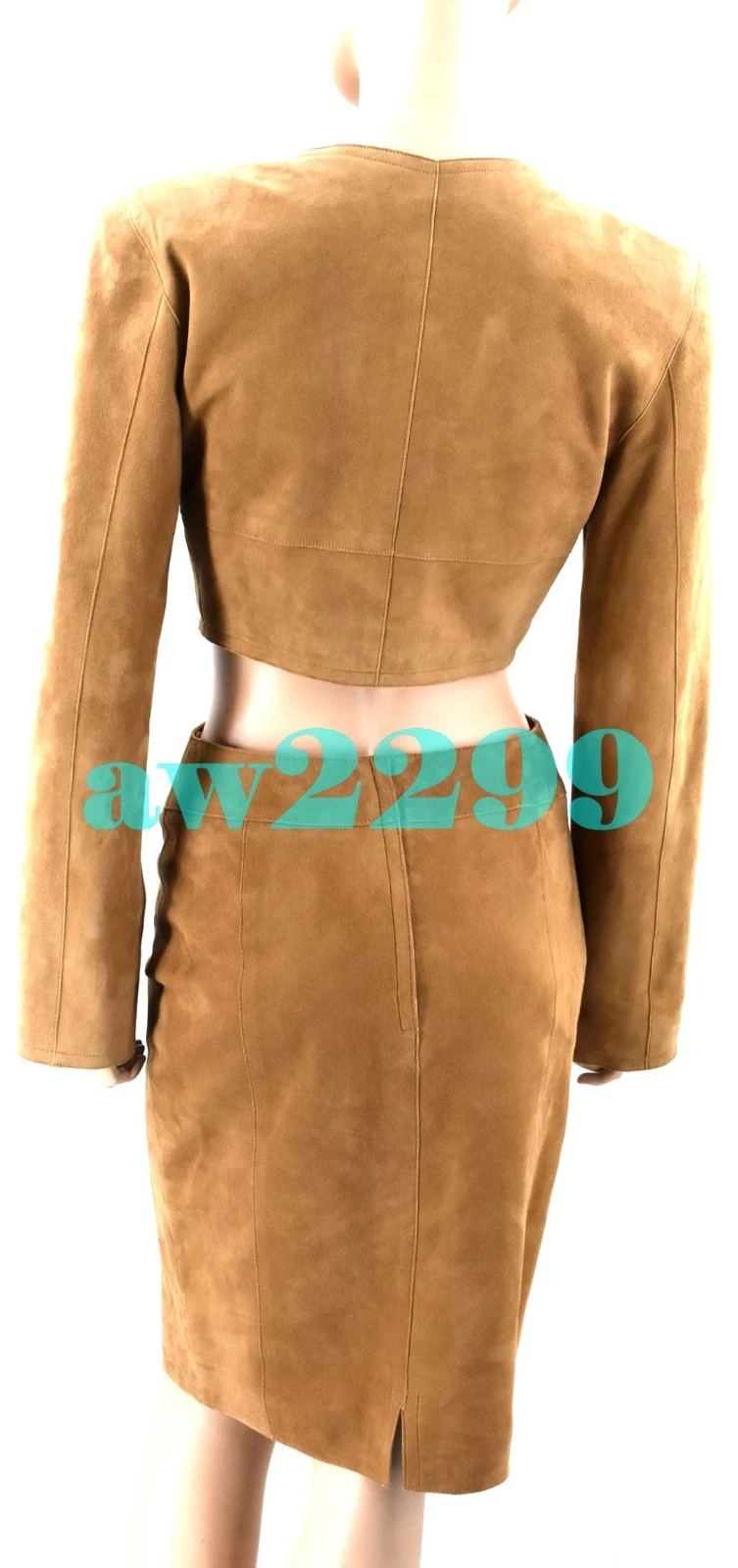 GIACCA CHANEL VINTAGE 99A GONNA & CROP WRAP PELLE SCAMOSCIATA BLAZER 38