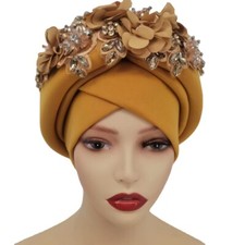 African Women's Flower Beaded Headwear Bonnets Party Indian Beanies Headtie Caps