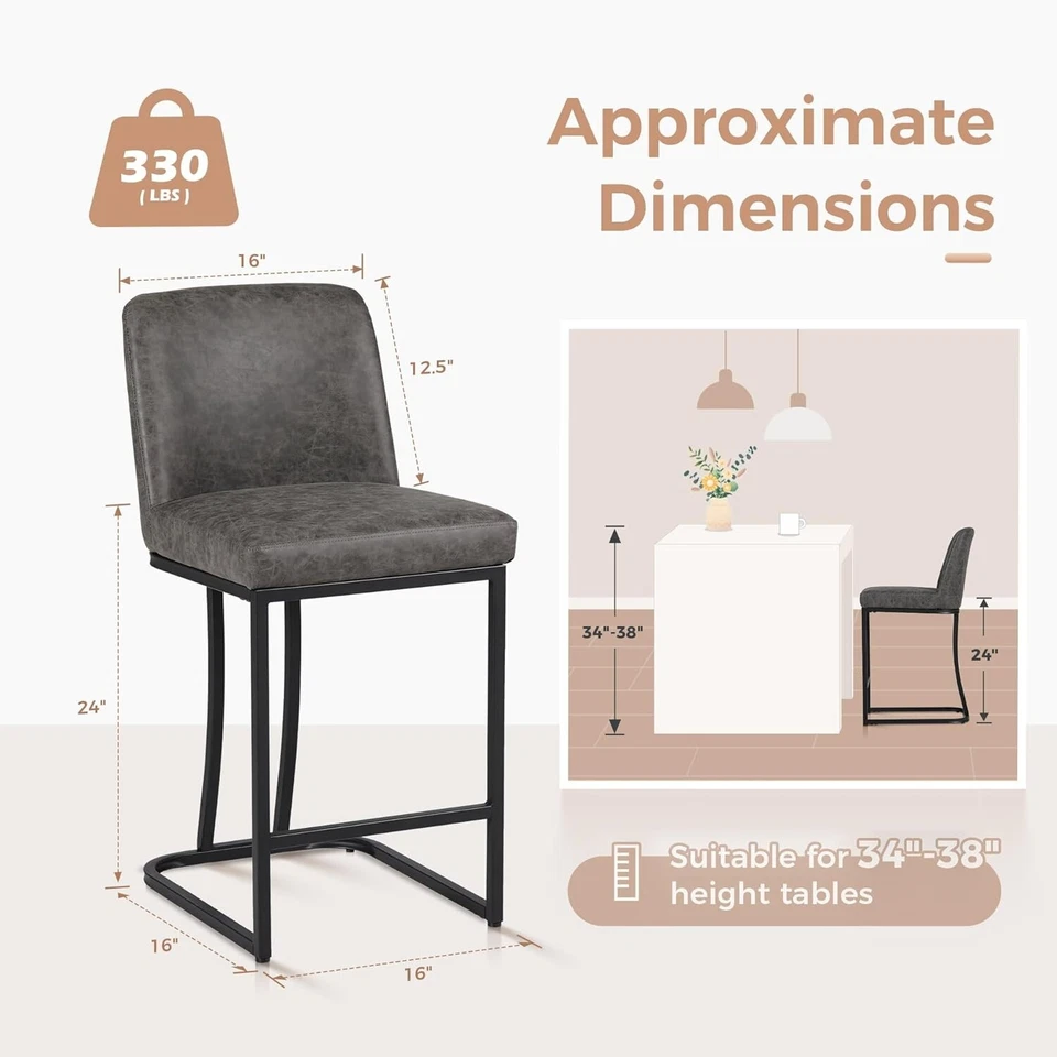 24 Inch Counter Height Bar Stools Set of 2 Home Kitchen Bar Chair with Metal leg - Image 4 of 4