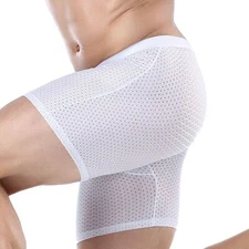 Mens Sport Long Leg Boxer Shorts Ice Silk Mesh Elastic Running Briefs Underwear