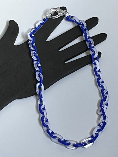 Collar de eslabones de cadena de cable de acrílico transparente azul 15-22" de largo 9 mm - Imagen 1 de 11