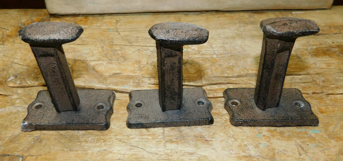 3 Cast Iron Antique Style RAILROAD SPIKE Coat Hooks Hat Hook Rack