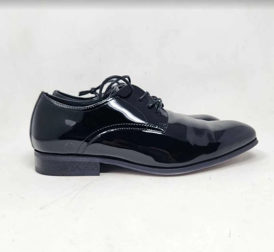 Men's 9 3E Wide Florsheim tux plain toe patent black leather oxford dress  shoes | eBay
