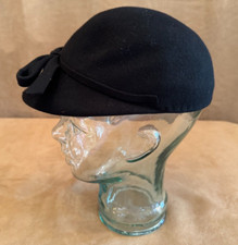 Merrimac USA 100 Wool Vintage Black riding hat cloche bow women equestrian