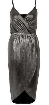 Silver Metallic Dress Pencil Slit Bling Ladies Evening Women's Party Club |  eBay