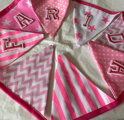 Handgefertigte personalisierte Wimpelkette ''FARIDA'' Geschenk Baby Kleinkind ROSA