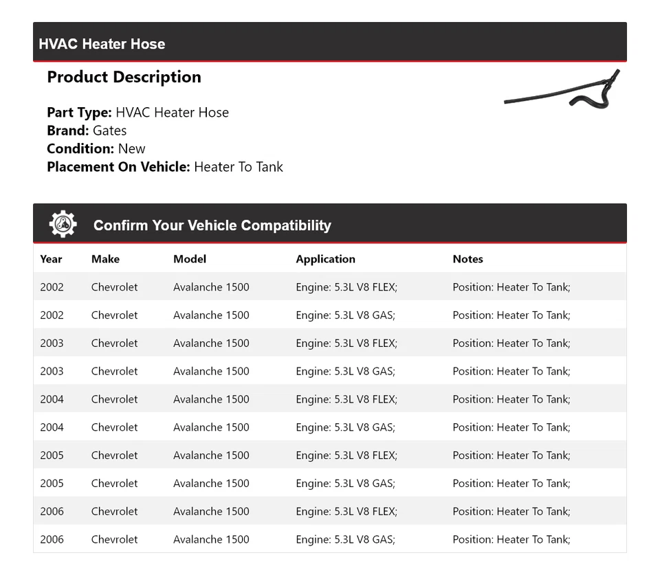 Для 2002-2006 Chevrolet Avalanche 1500 ОВК нагреватель шланг нагреватель до ворот бака - Изображение 2 из 4