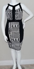 Yummy Plus Tribal Stretch Cut Out Halter Dress Black & White Plus 1X 2X - New!