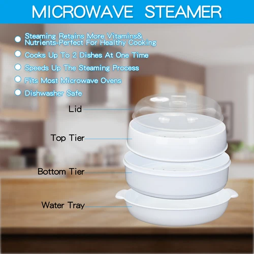 2 Tier Microwave Steamer Double Layer Cooking Meals Kitchen Syd Vegetable au - Picture 6 of 8