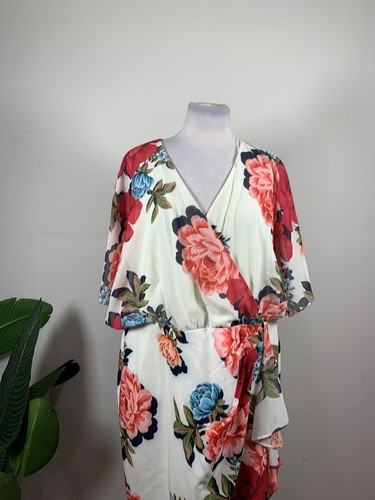 ADRIANNA PAPELL Floral Chiffon Faux Wrap Dress - Ivory Multi, Size 18W - Picture 2 of 13