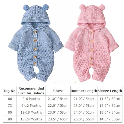 Baby Knit Hooded Romper, Pink Bear Ears Design, Button Front Jumpsuit, Textured - Picture 6 of 24