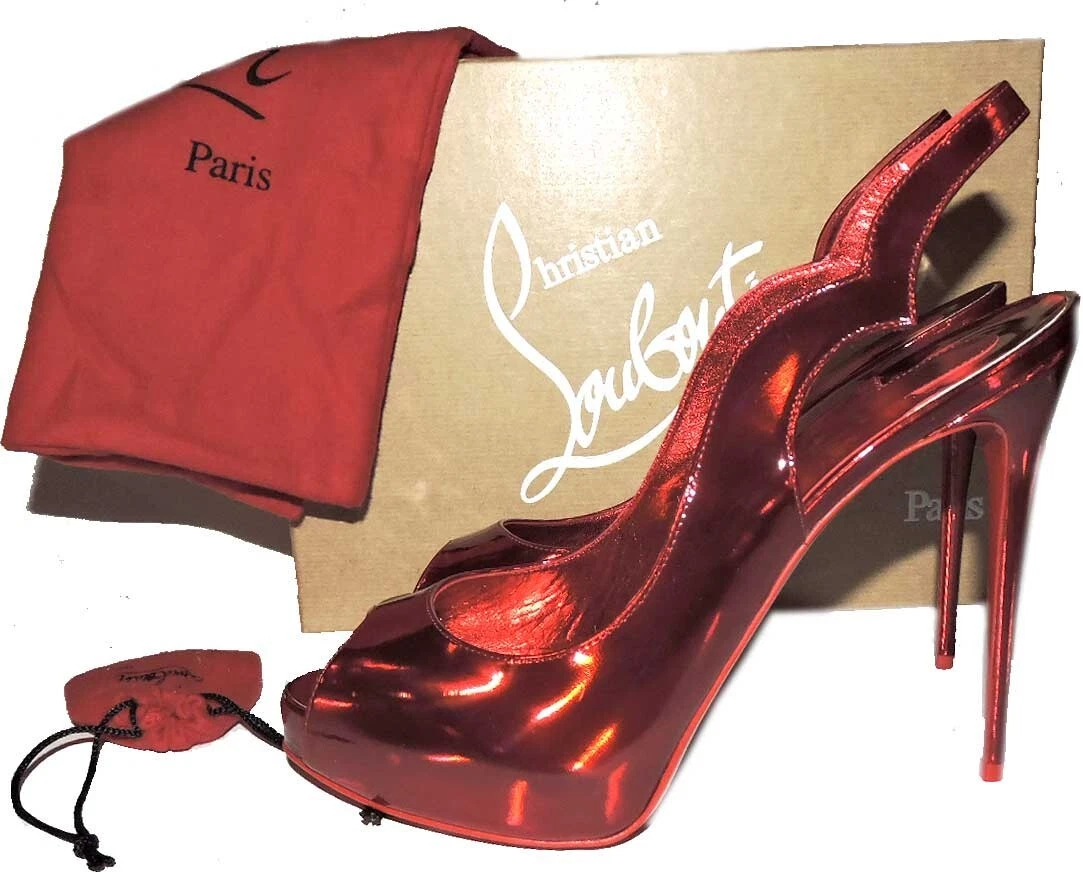 Christian Louboutin Sandals Hot Chick Sling Alta 120 Slingbacks 39.5  Psychic Red | eBay