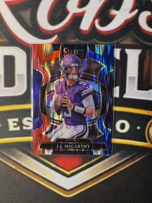 2025 Panini Select #63 J.J. McCarthy Red and Blue Prizm Shock