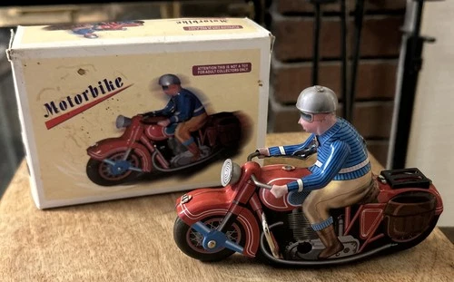 Tin Toy Schylling Motorbike MS368 Wind Up Toy No Key Collectable