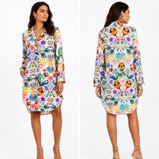 NEW Dolce & Gabbana Floral Print Shirt Dress XXL US Med Made Italy 100% Viscose