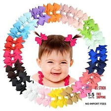 2" Baby Hair Clips Fully Lined Bows Tiny Alligator Clips for 40Pcs/20Colors