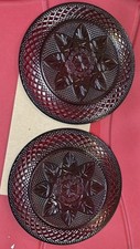 Ruby Red Glass  8 Luncheon Salad Plates Set o...