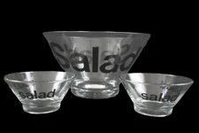 Clear Glass Salad Bowl Set 10.75" Footed Serving Bowl & Two Small Bowls