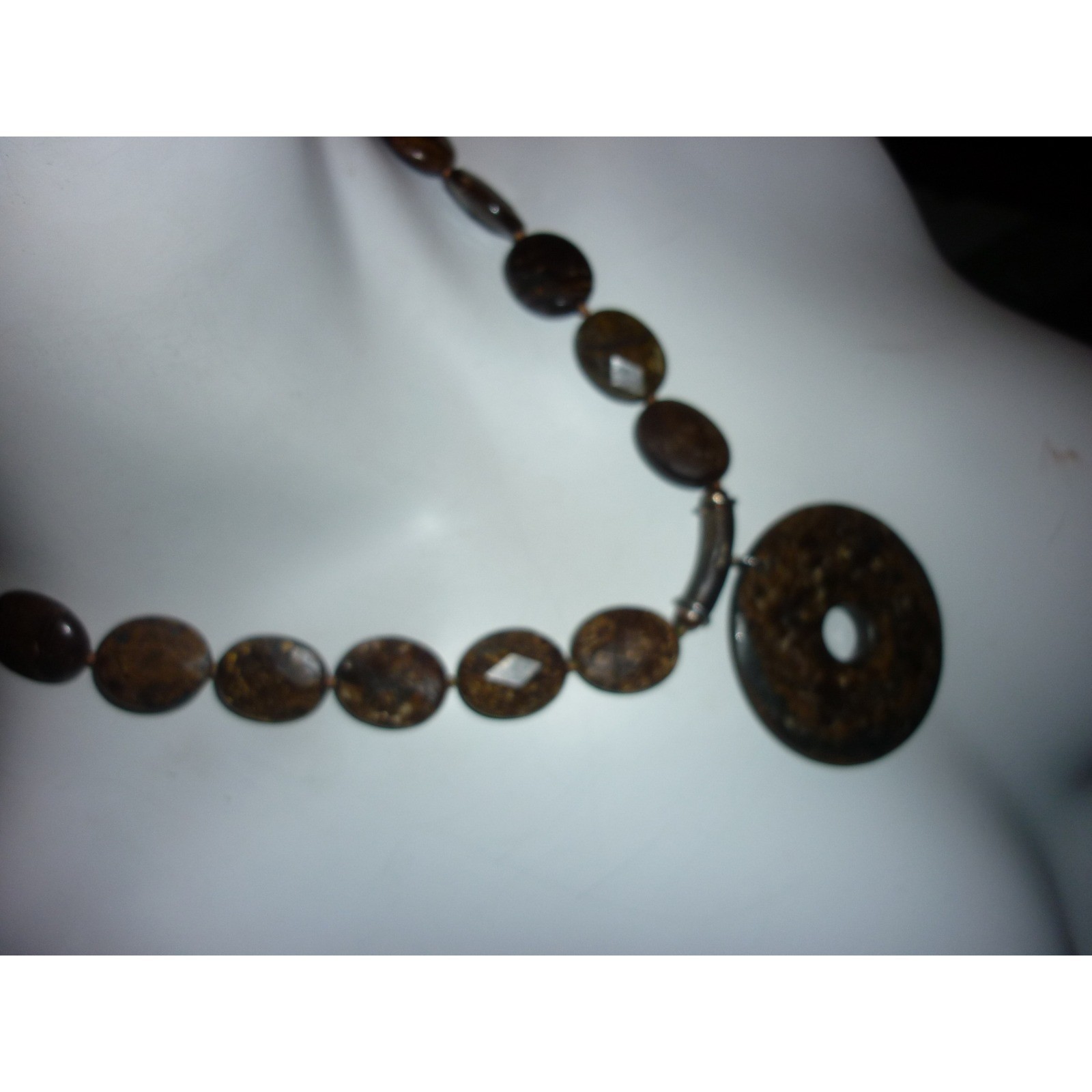 Large Bronzite Gemstone Statement Necklace Facete… - image 3