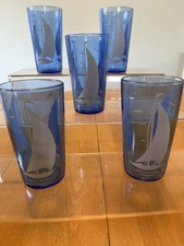 VTG LOT 0F **5** HAZEL ATLAS COBALT BLUE  4 OZ JUICE GLASSES W/WHITE SAILBOATS
