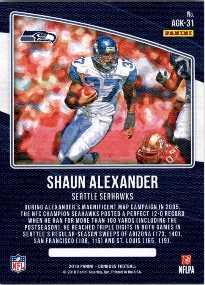 2018 Donruss All Time Gridiron Kings #31 Shaun Alexander - FB - Image 2 of 2