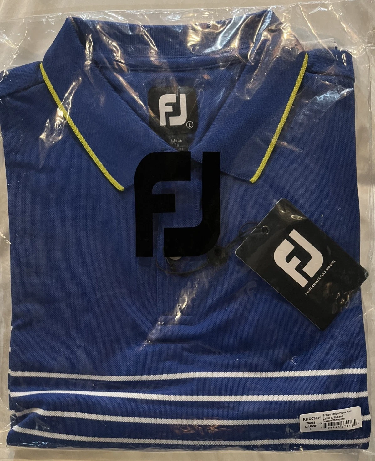 NEW W/TAG FOOTJOY PERFORMANCE GOLF MEN'S FJ PIQUE POLO OCEAN/WHT SIZE L MSRP $79