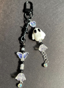Gothic Ghost Rhinestone Sparkles Butterfly Keychain Bag Clip Spooky Ghoul