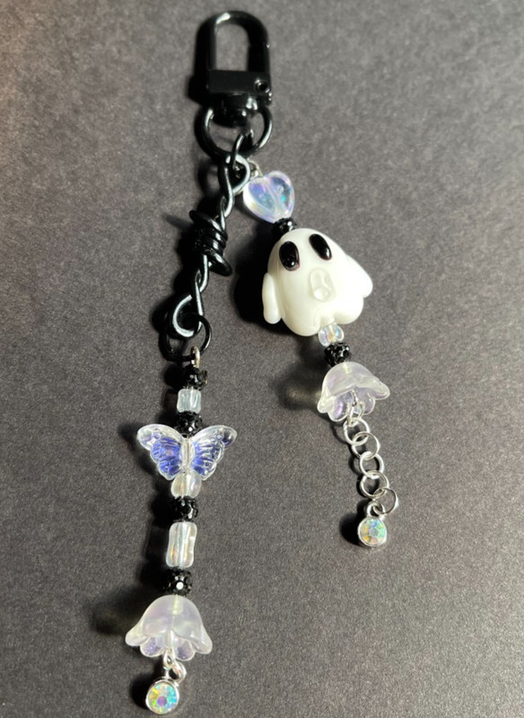 Gothic Ghost Rhinestone Sparkles Butterfly Keychain Bag Clip Spooky Ghoul