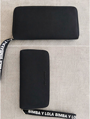 BIMBA Y LOLA Black Zip-Around Wallet Wrist Strap Credit Card Organizer Logo