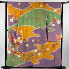 JAPANESE KIMONO FURISODE PURPLE 154.5cm 5 ft 1 in PURE SILK B1695