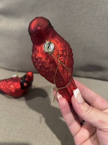 (2) Red Cardinal Glass Christmas Ornament Winter Bird Decor - Picture 6 of 13